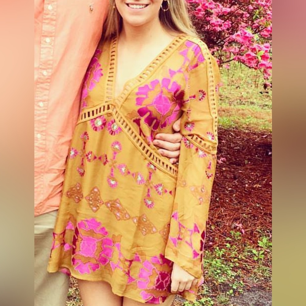 For Love & Lemons Barcelona Dress, Gold & pink tunic, S